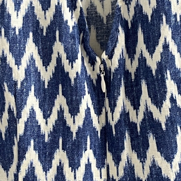 J. Crew Linen Blend Ikat Chevron Sleeveless Bow Back Ruffled Hem Shift Dress S - Picture 6 of 12